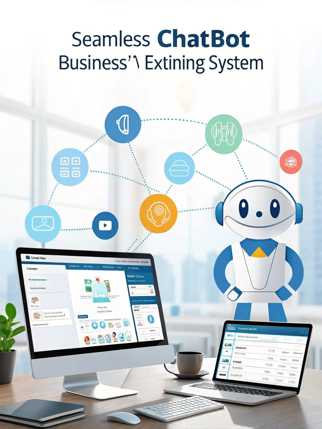 Diagram showing integration between a chatbot and a CRM dashboard, used to illustrate AskBotX's CRM Integration service.